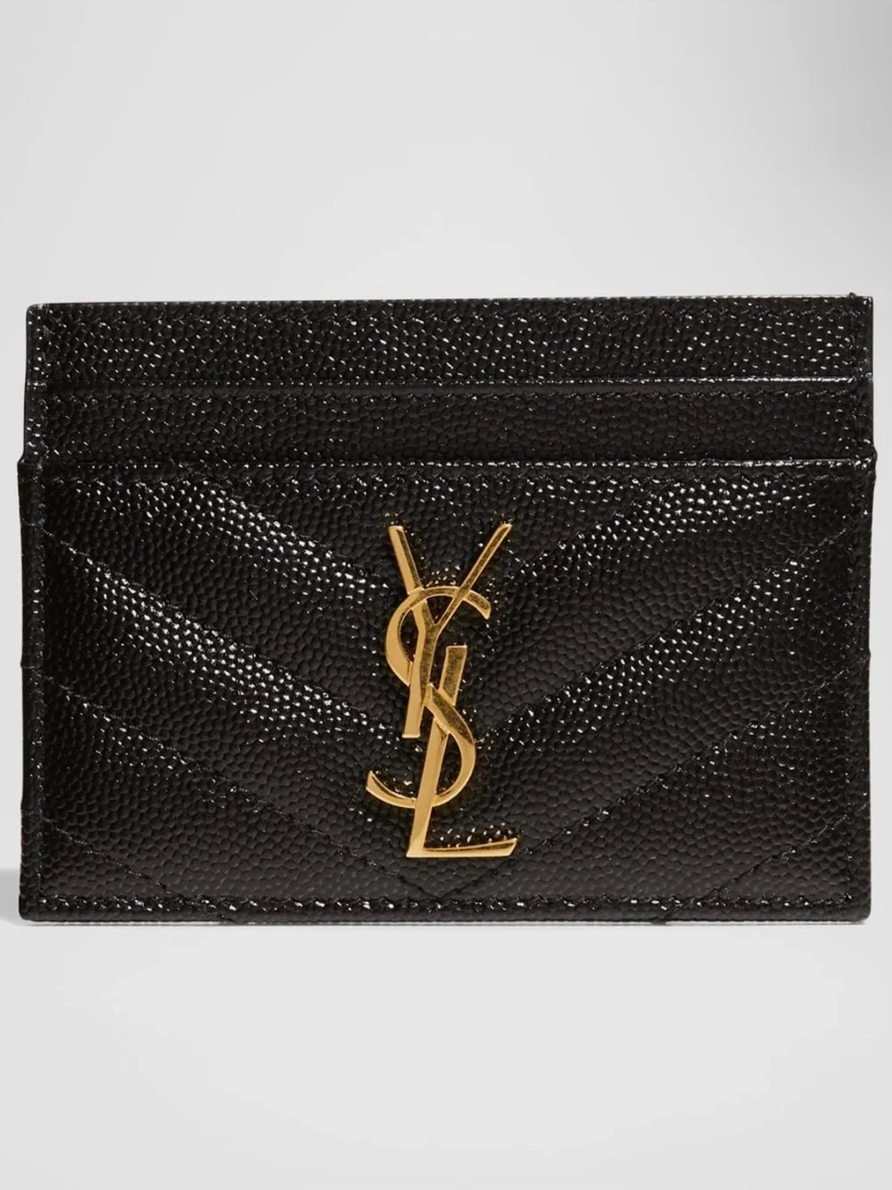 YSL Cassandre Monogram Card Case in Grained Leather (Gold) - Picture 1 of 4